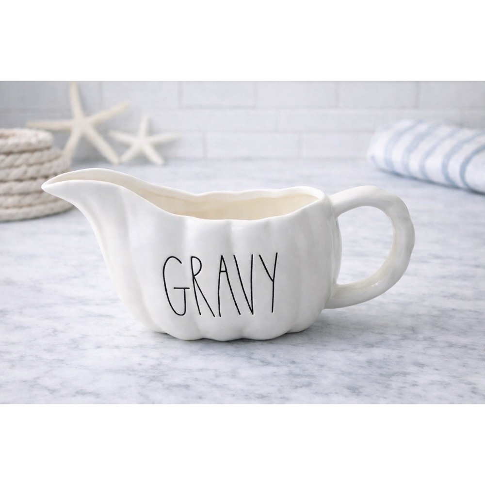 Rae Dunn "GRAVY" Pumpkin Texture Gravy Boat – Rare White Ceramic – New w/ Tag